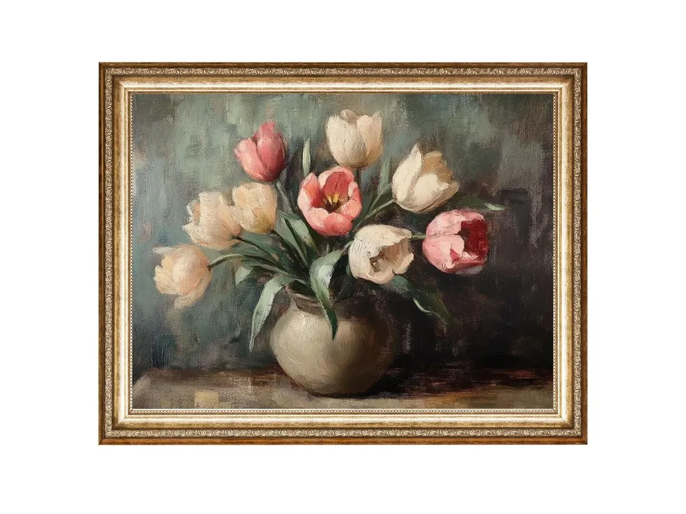 Vintage Tulip Painting, Rustic Cottage Core Art Print