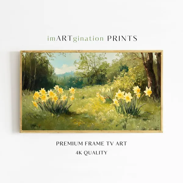 Daffodils Meadow Spring Art Print, Nursery Decor