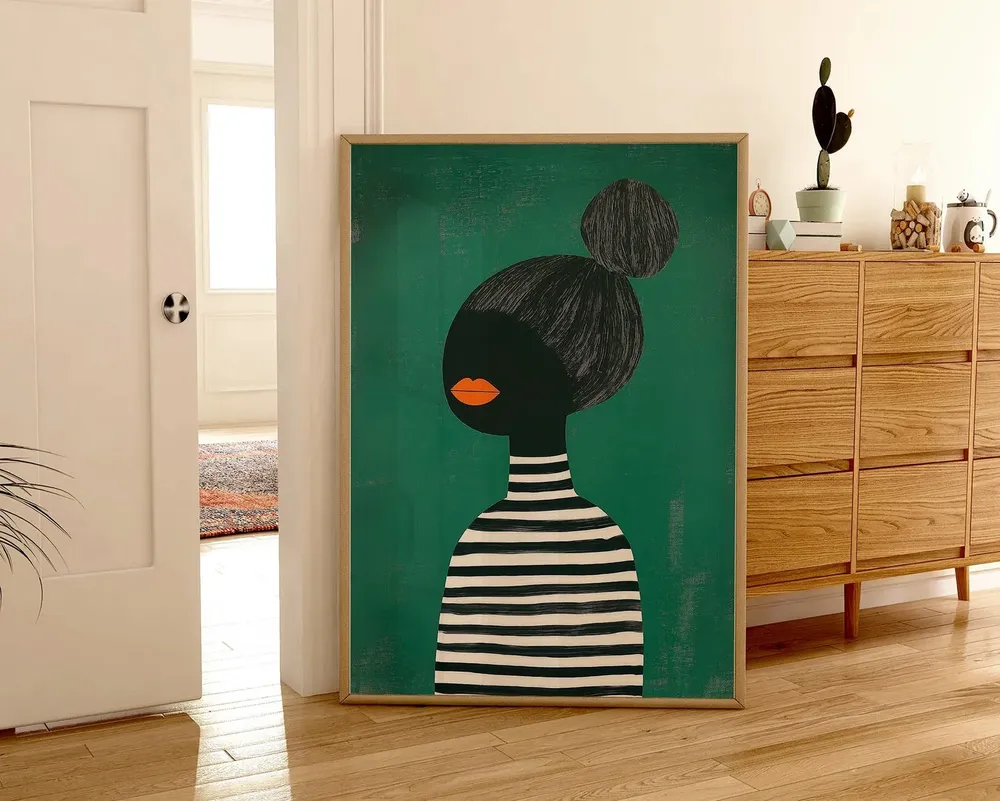 Emerald Green Abstract People Art Print - Image 3
