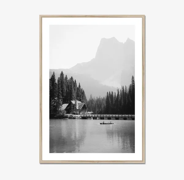 Emerald Lake Black And White Wall Art Print