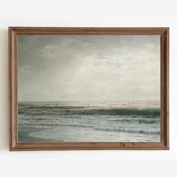 Vintage Coastal Seascape, Ocean Beach Art Print