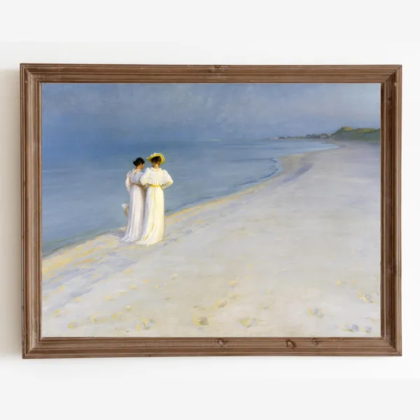 Vintage Beach Landscape Women Portrait Art Print