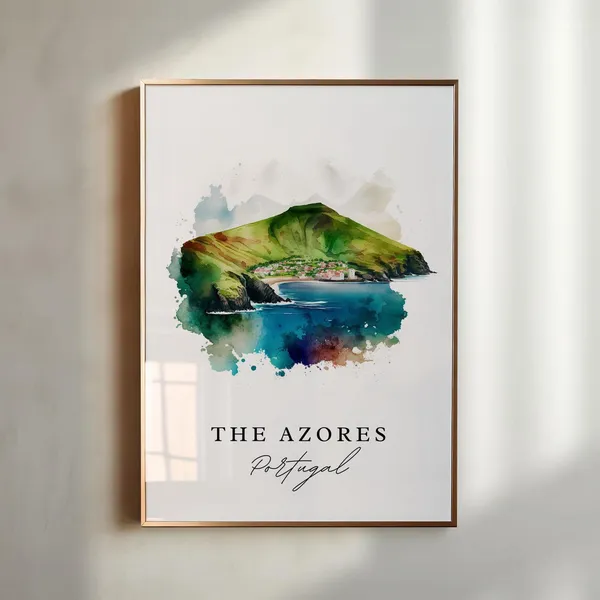 Azores Watercolor Travel Poster, Portugal Wall Art