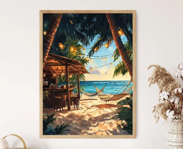 San Blas Islands Beach Bar, Tropical Tiki Decor Art Print