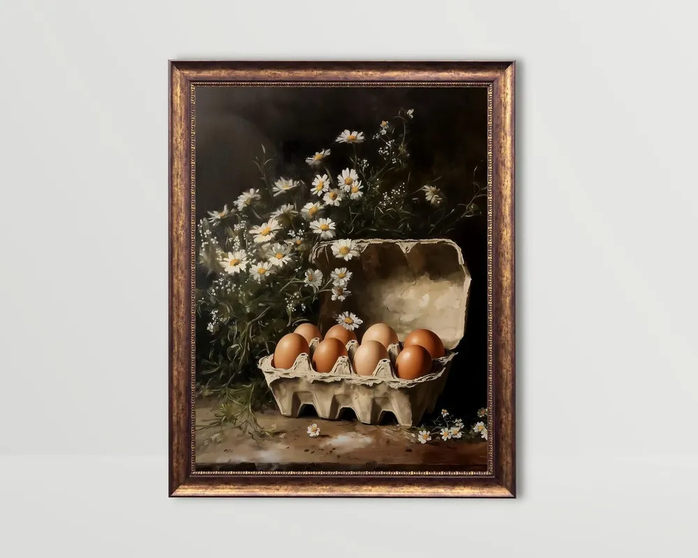 Eggs Kitchen Still Life, Moody Vintage Art Print