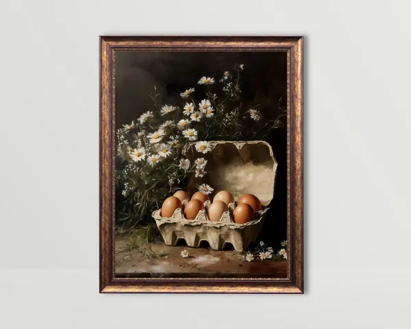 Eggs Kitchen Still Life, Moody Vintage Art Print