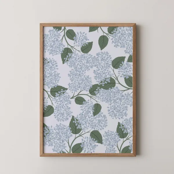 Light Blue Hydrangea, Grandmillennial Floral Art Print