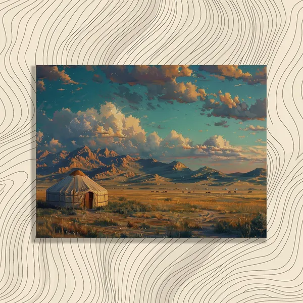 Kazakhstan Traditional Yurts Landscape Art Print
