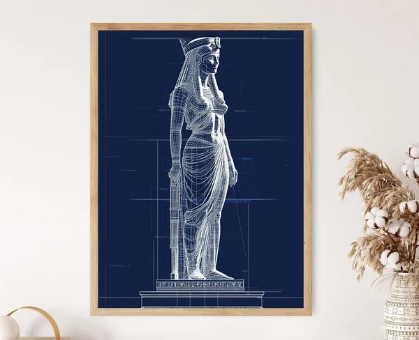 Cleopatra Blueprint Illustration, Egyptian Art Print