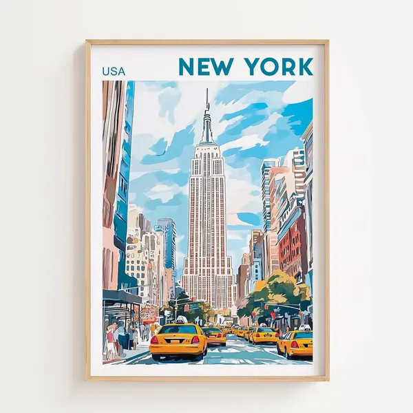 New York Retro Travel Poster, Brooklyn Bridge