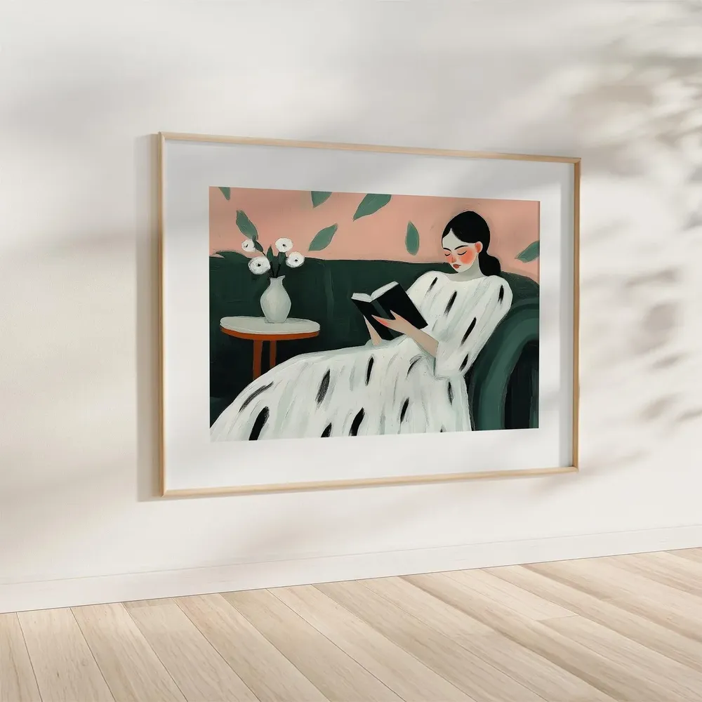 Woman Reading Illustration, Reading Nook Wall Art - Image 4