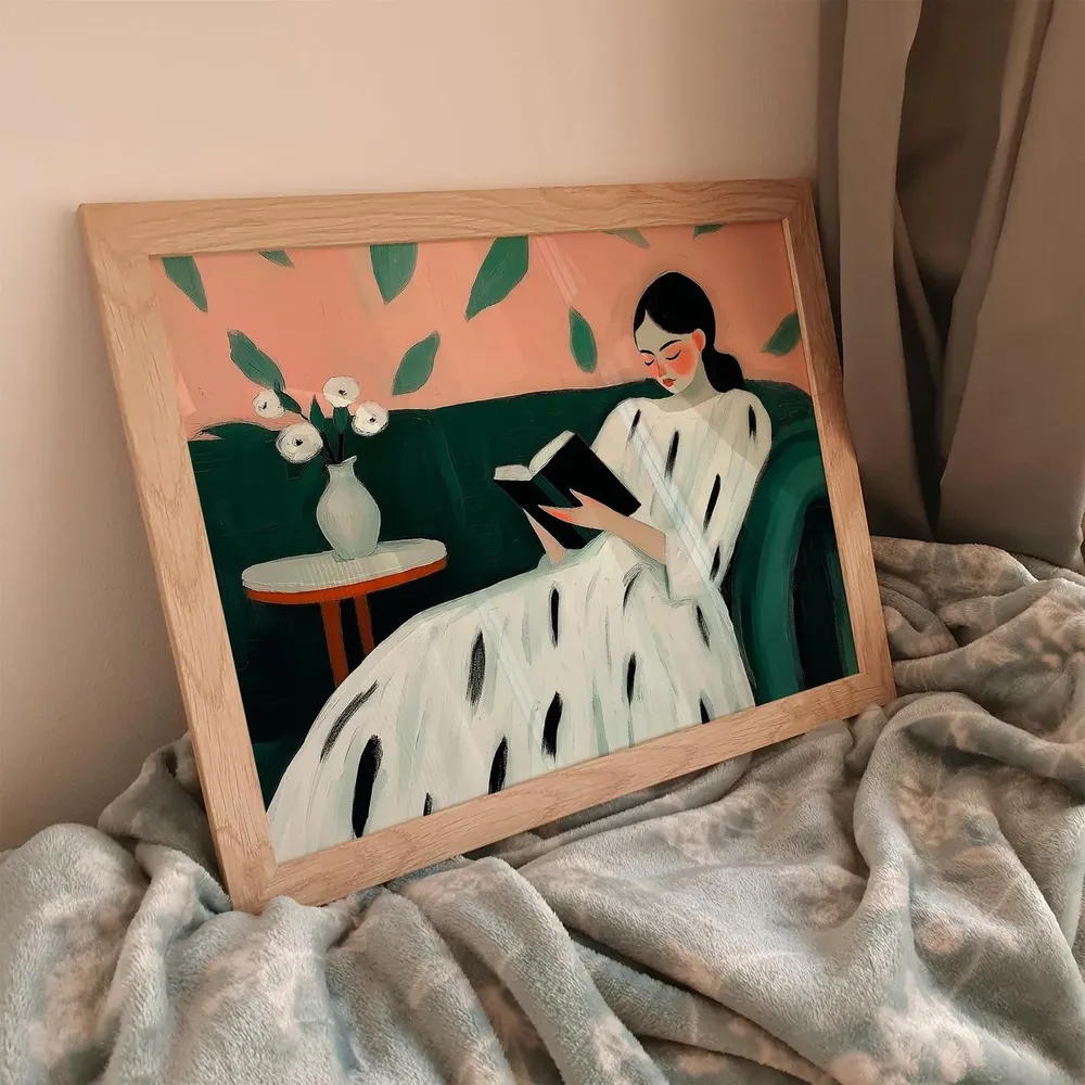 Woman Reading Illustration, Reading Nook Wall Art - Image 3