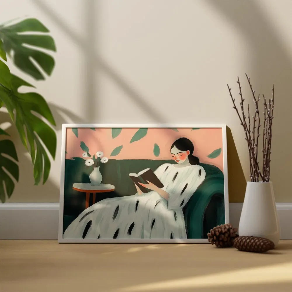 Woman Reading Illustration, Reading Nook Wall Art - Image 2