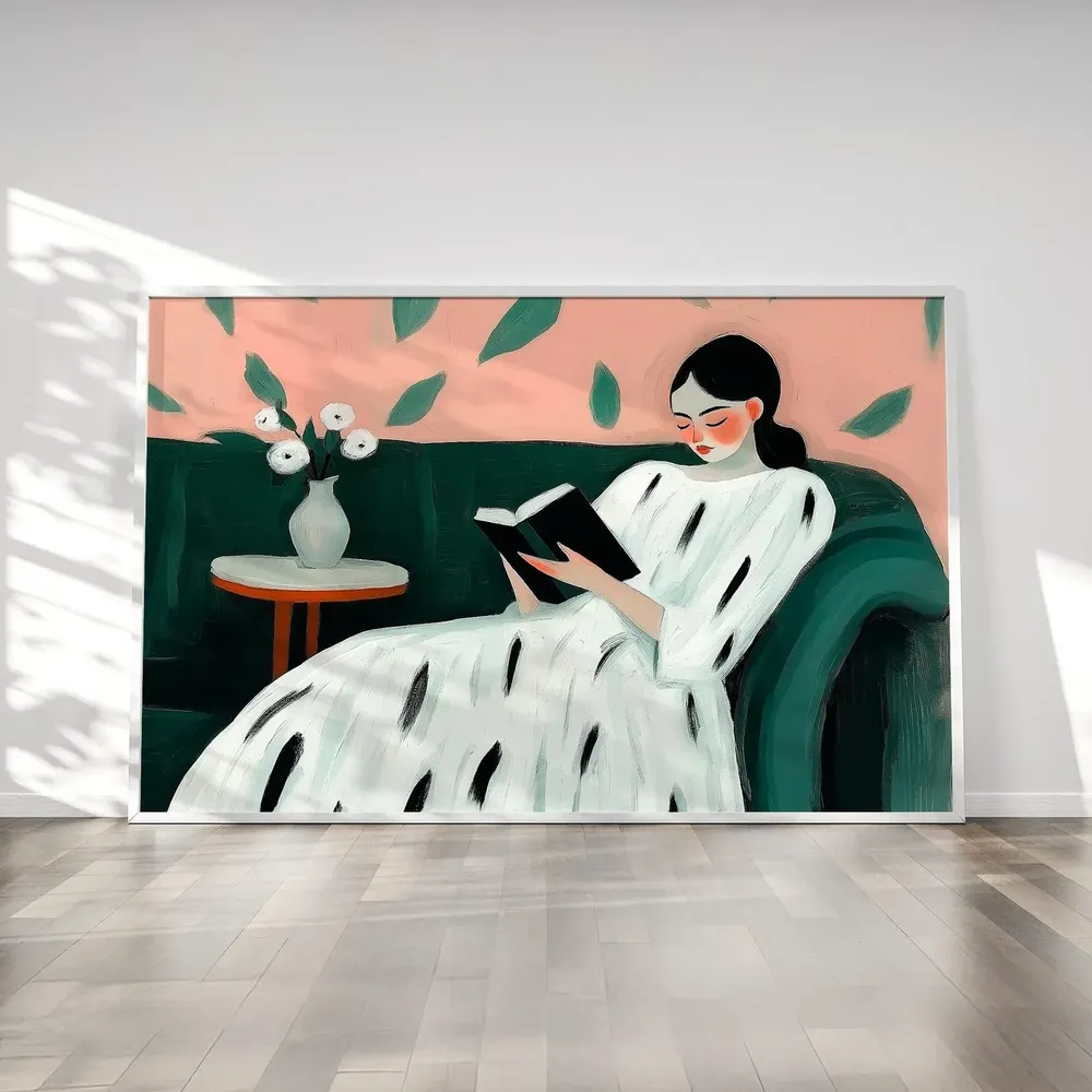 Woman Reading Illustration, Reading Nook Wall Art