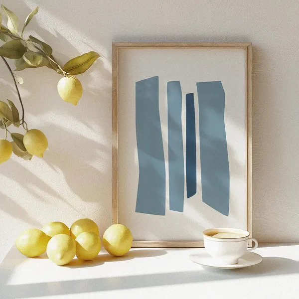 Blue Abstract Shapes Poster, Minimalist Coastal Decor