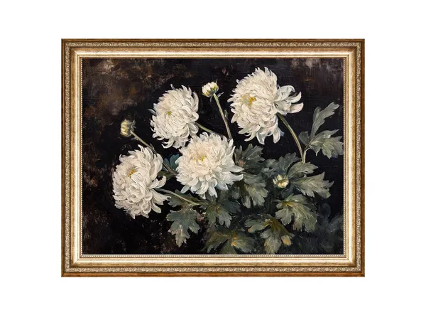 White Chrysanthemum Vintage Botanical Art Print