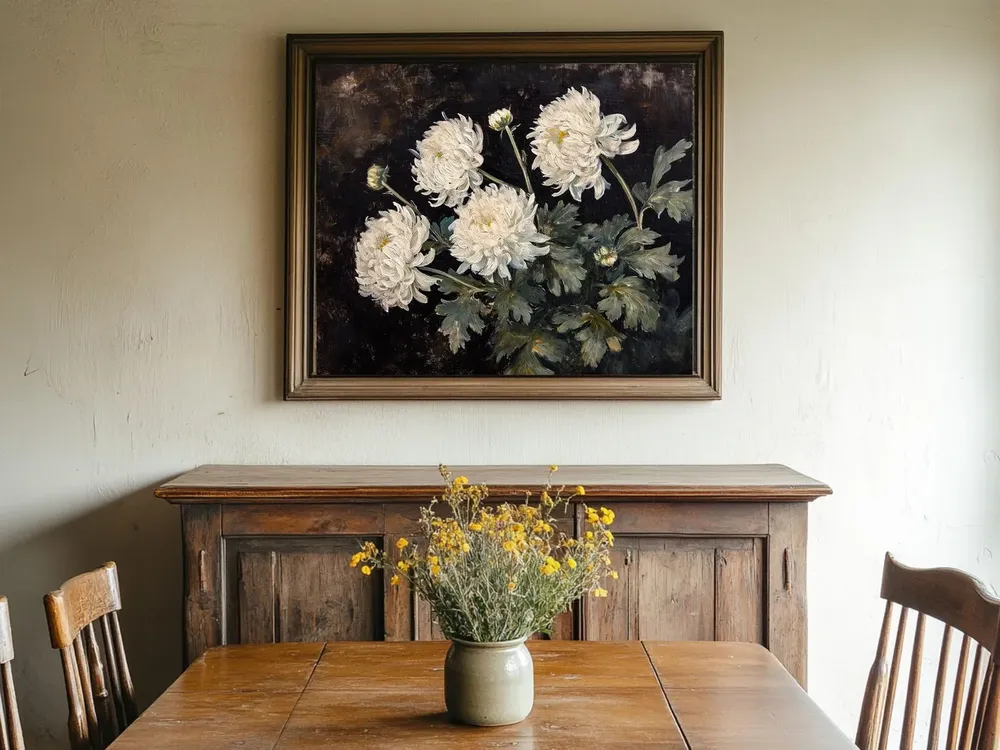 White Chrysanthemum Vintage Botanical Art Print - Image 2