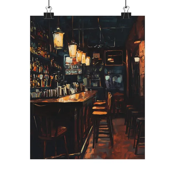 Empty Bar At Night Painting, After Hours Scene Art Print