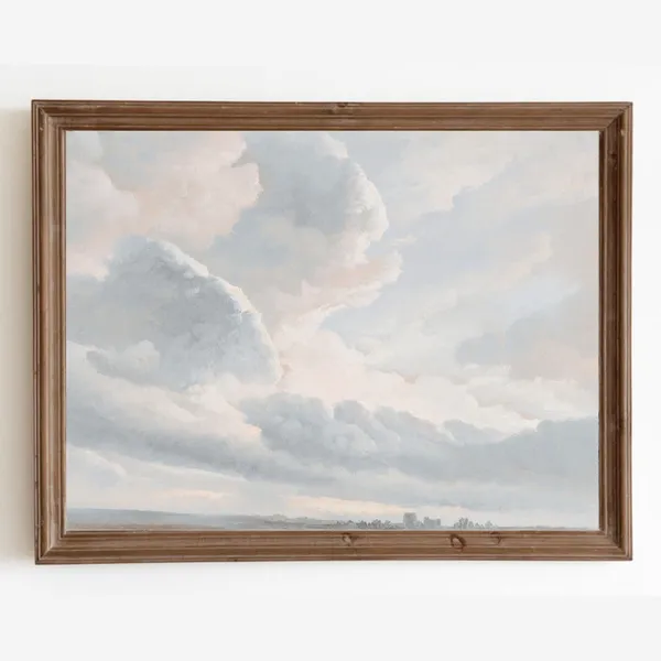 Vintage Cloud Landscape Art Print, Farmhouse Decor