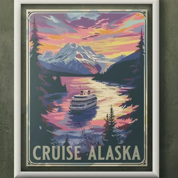 Alaska Vintage Travel Poster, Vacation Souvenir