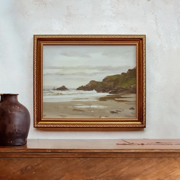 Vintage Coastal Landscape Art Print, Seaside Decor