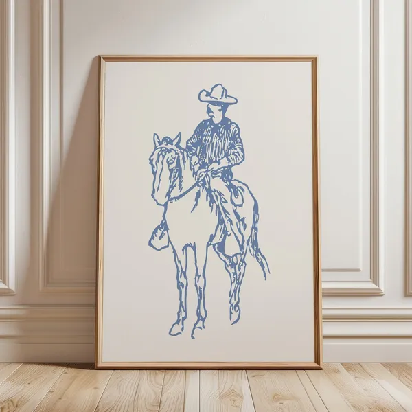 Blue Cowboy Print, Preppy Western Art Poster