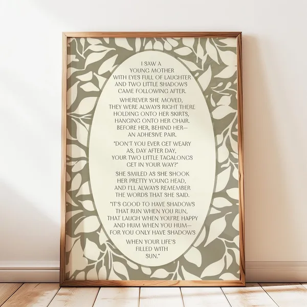 Two Little Shadows Poem Print, Nursery Quote Art