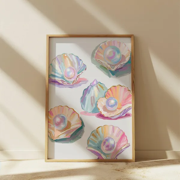 Pastel Pearls Abstract Coastal Oyster Art Print