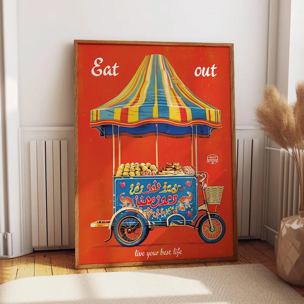 Street Food Cart Retro Kitchen Wall Art Print