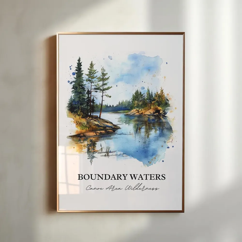 Boundary Waters MN Watercolor Travel Poster, Minnesota