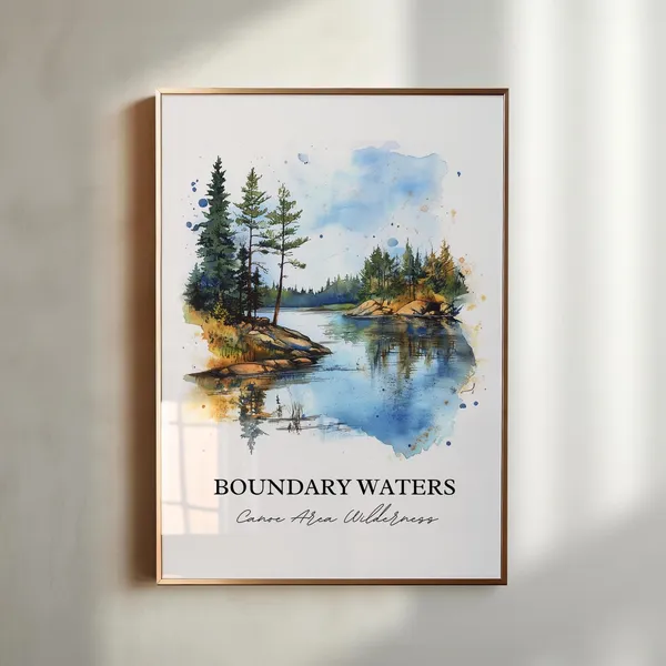 Boundary Waters MN Watercolor Travel Poster, Minnesota