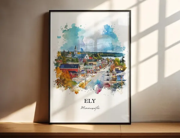 Ely, MN Travel Poster, Minnesota Watercolor Art Print
