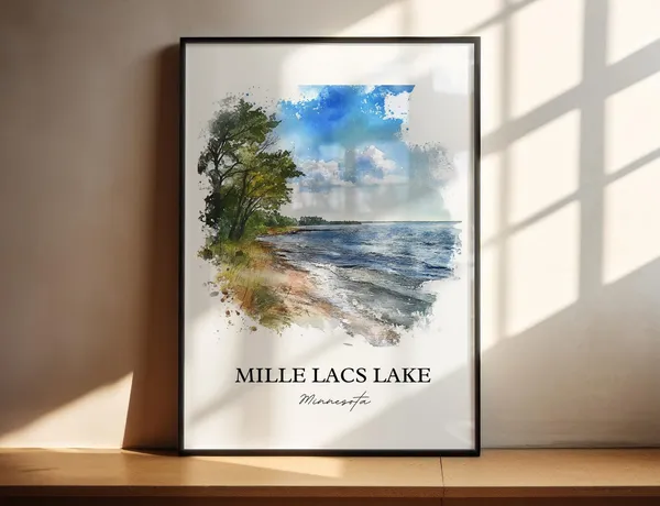 Mille Lacs Lake, Minnesota Watercolor Travel Poster