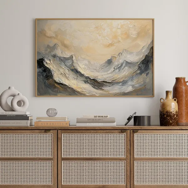 Abstract Mountain Landscape, Neutral Wall Art Print