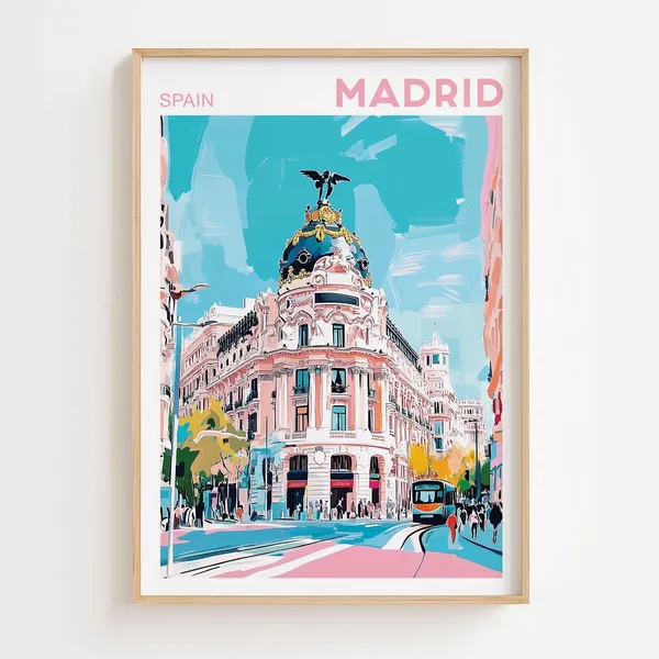 Madrid Watercolor Cityscape Art Print, Spain Travel