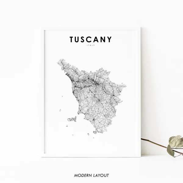 Tuscany Italy Map Print, Minimalist Tuscany Office Decor
