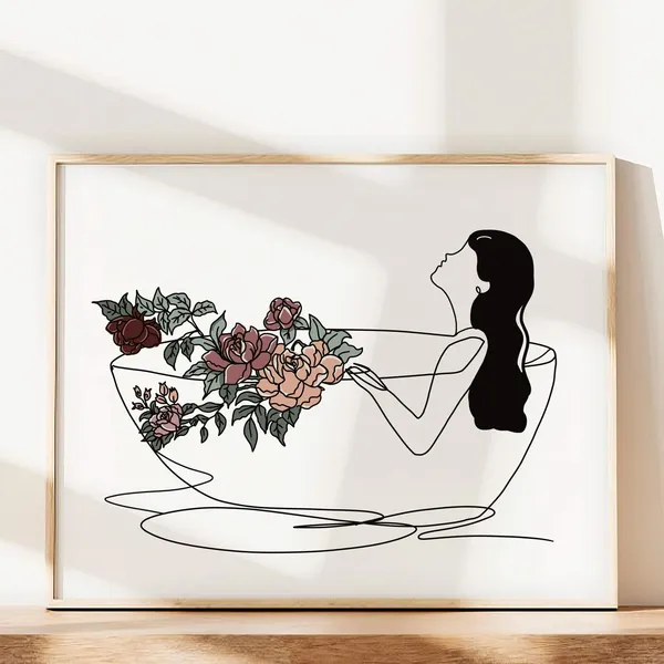Bathroom Line Art Nude Woman Art Print