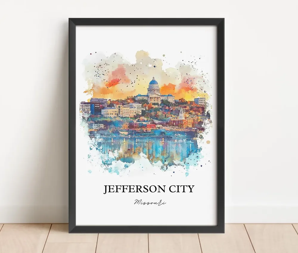 Jefferson City Mo Watercolor Travel Poster, Missouri