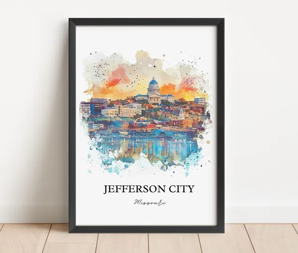 Jefferson City Mo Watercolor Travel Poster, Missouri