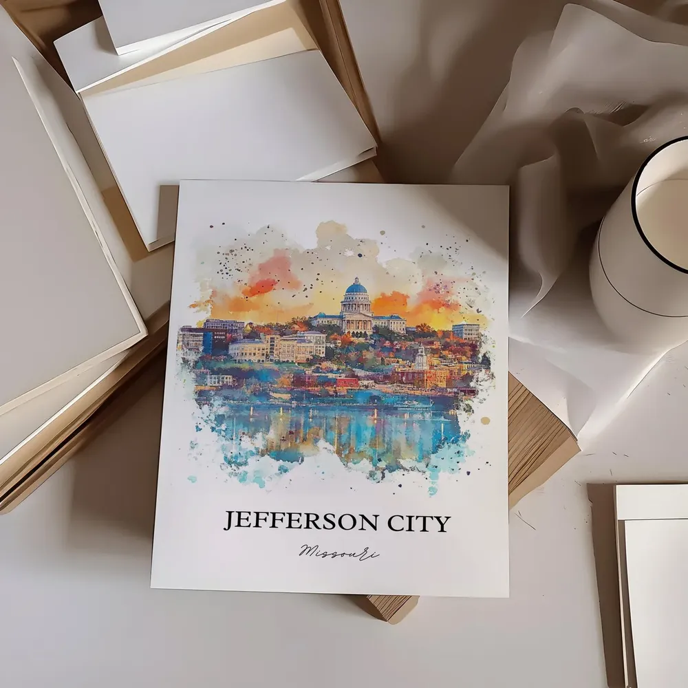 Jefferson City Mo Watercolor Travel Poster, Missouri - Image 3