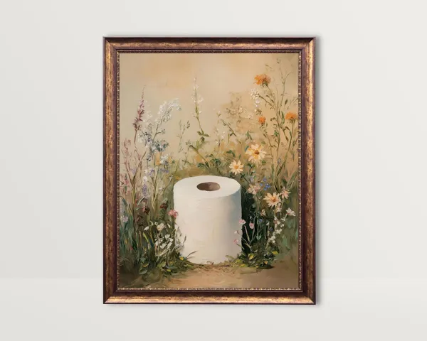 Toilet Paper Bathroom Art Print, Farmhouse Neutral