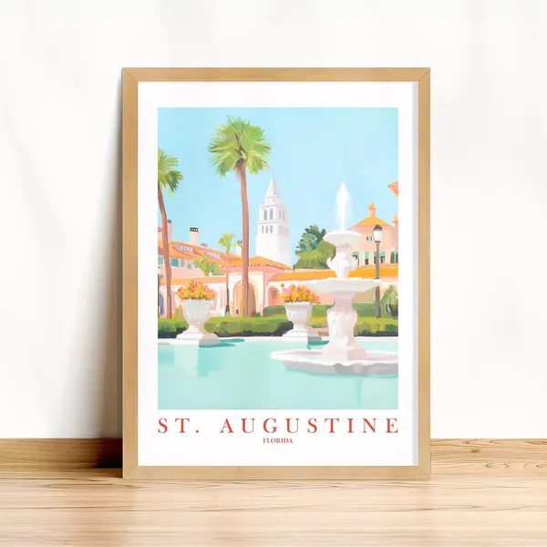 St Augustine Florida Travel Poster, Retro Landscape Decor
