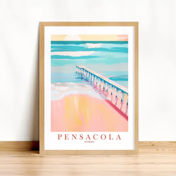 Pensacola Florida Retro Travel Poster, Dorm Decor