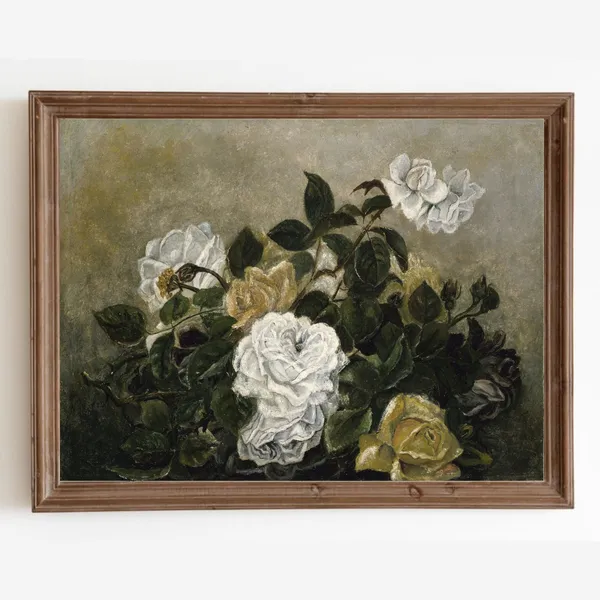 Vintage Roses Still Life Art Print, Antique Floral