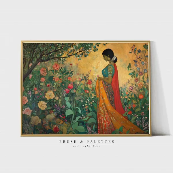 Woman In Garden Print, Ethnic Floral Decor