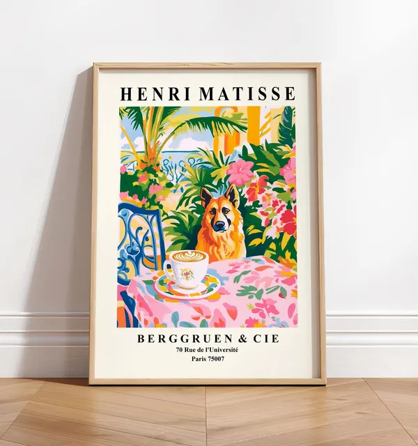 German Shepherd Coffee Art Print, Matisse Style