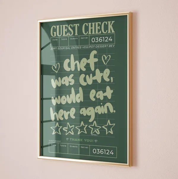 Guest Check Chef Was Cute Modern Sage Poster