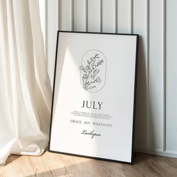 July Birth Flower Larkspur Minimal Floral Art Print