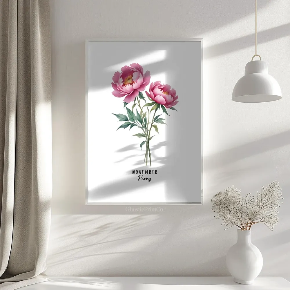 November Peony Watercolor Botanical Art Print - Image 3