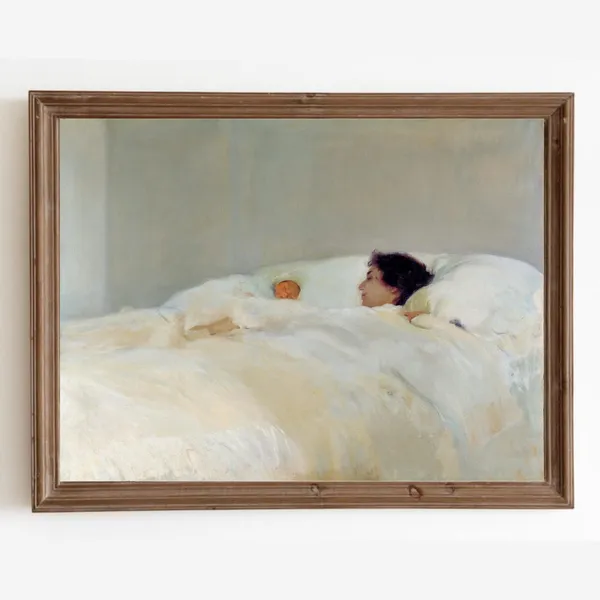 Mother and Child Portrait, Vintage Woman Art Print